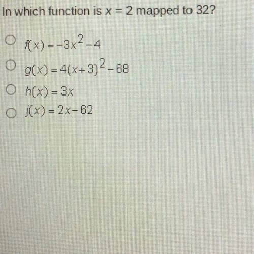In which function is x = 2 mapped to 32 ?
