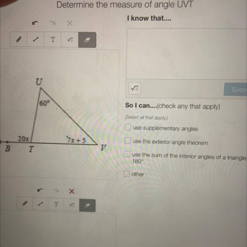 Determine the measure of angle UVT