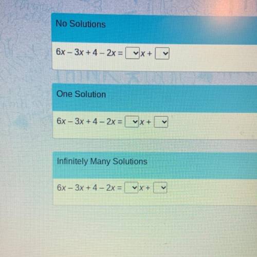 Use the drop-down menus to complete each equation so the statement about its
solution is true.