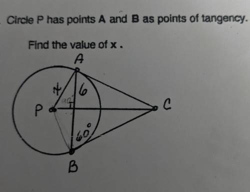 15. Circle P has points A and B as points of tangency. Find the value of x. ​