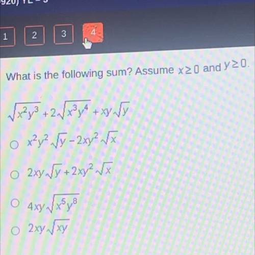 What is the following sum? Assume x20 and Y20.

x² 3 + 2/x374 + xy ſy
o x²y? ſy-2x7² dx
0 2xy ſy +