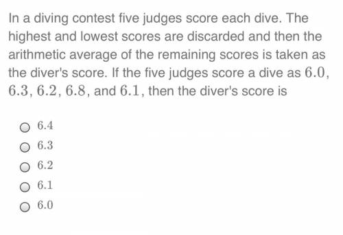 In a diving contest five judges score each dive. The highest and lowest scores are discarded and th
