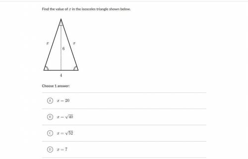Find the value of x in the isosceles triangle shown below.