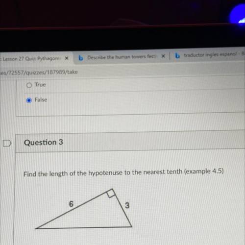 Question 3

Find the length of the hypotenuse to the nearest tenth (example 4.5)
6
3
10.5