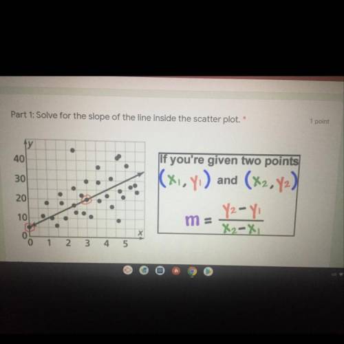 Solve for the slope of the line inside the scatter plot
PLEASE HELP FAST