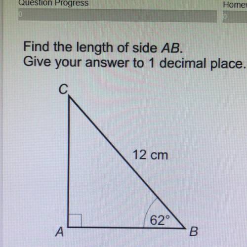 Find the length of side AB.

Give your answer to 1 decimal place.
C
12 cm
62°
A
B