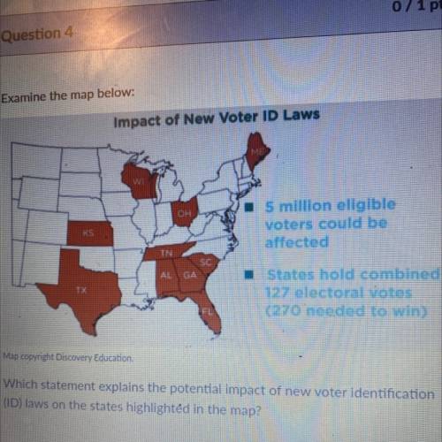 Which statement explains the potential impact of new voter identification (ID) laws on the states h