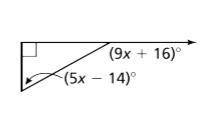 I need to find the value of x and the measure of the exterior angle
