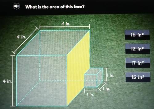 What is the area of this face? 4 in. 16 in2 4 in. 12 in2 17 in2 1 in. 15 in2 4 in. 1 in.​
