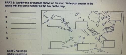Identify the air masses shown on the map. Write your answer in the space with the same number as th