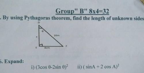 By using pythagoras theorem. find the length of unknown sides.​