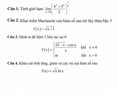 Tkhai triển maclaurin của hàm số sau tới luỹ thừa bậc 5. f(x)