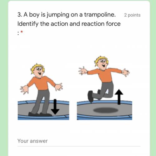 A boy is jumping on a trampoline. Identify the action and reaction force