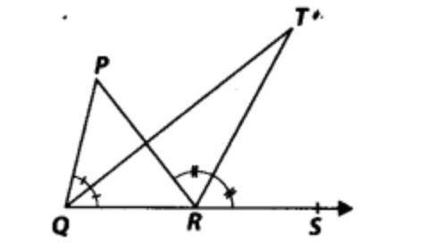 In figure, the side QR of ∆PQR is produced to a point S. If the bisectors of ∠PQR and ∠PRS meet at