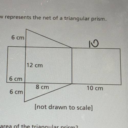 The diagram below represents the net of a triangular prism.

3
6 cm
12 cm
6 cm
8 cm
10 cm
6 cm
(no