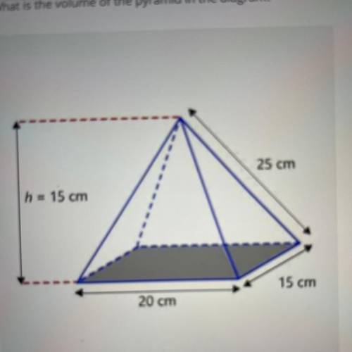 What is the volume of the pyramid in the diagram?

1,500 cm3
2,500 cm3
4,500 cm3
7500cm3