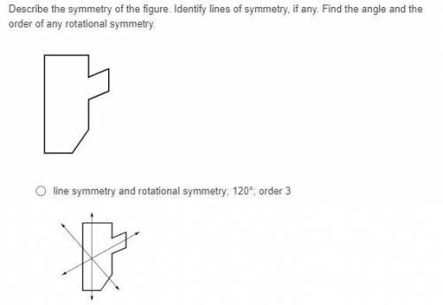 Describe the symmetry of the figure. Identify lines of symmetry, if any. Find the angle and the ord