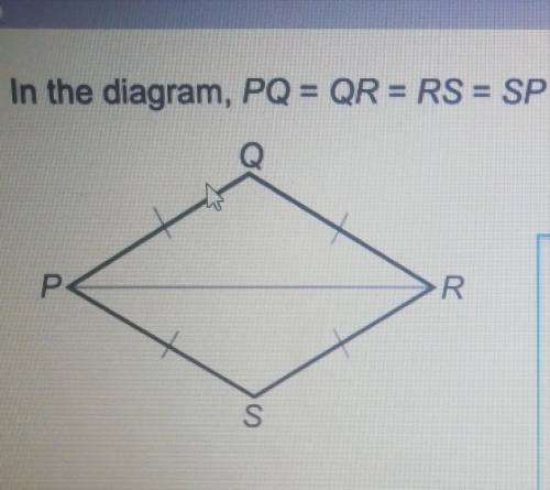 In the diagram pq=qr=rs =sp. prove that triangle PQR is congruent to triangle psr​