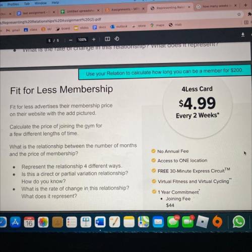 Use your Relation to calculate how long you can be a member for $200.

Fit for Less Membership
4Le