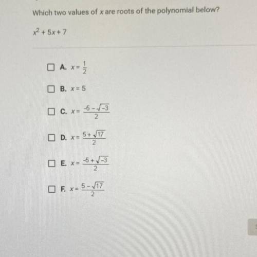 Which two values of x are roots of the polynomial