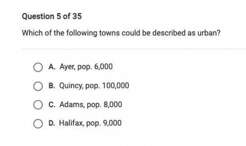 Which of the following towns could be described as urban?
