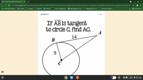 If line ab is tangent to circle c , find AC? 
Can anyone help?