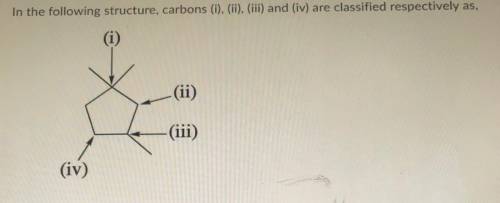 In the following structure, carbons (I),(2),(3) and (4) are classified respectively as