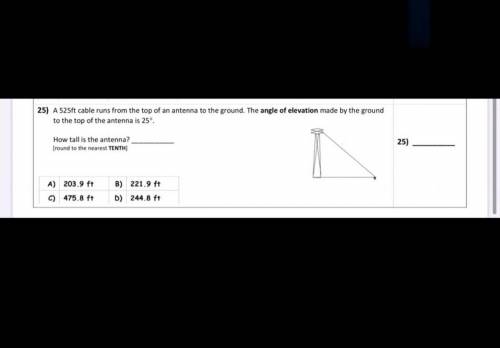 Hi could someone pls help me with this problem !

( This is 10th grade math ) 
— 
25) a 53ft cable