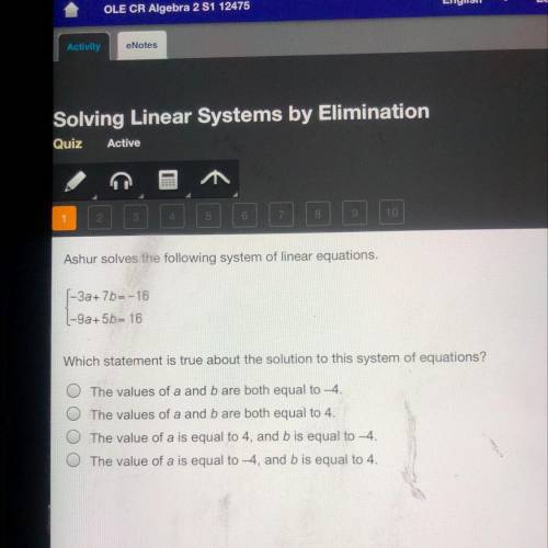 Which statement is true about the solution to this system of equations?