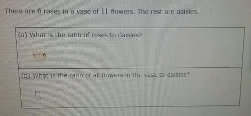 There are 6 roses in a vase of 11 flowers. The rest are daisies. What is the ratio of all flowers i
