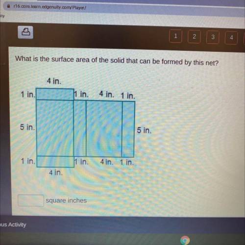 What is the surface area of the solid that can be formed by this net?

4 in
1 in.
ih in
4 in 1 in