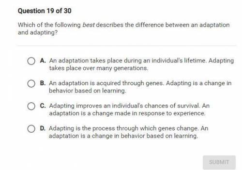 Which of the following best describes the difference between an adaptation and adapting?