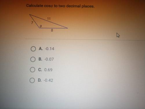 Calculate cos0 to two decimal places.