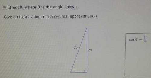 Find cos0, where 0 is the angle shown. Give an exact value, not a decimal approximation. (listing B