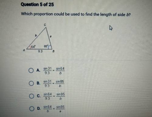 Which proportion could be used to find the length of side b?