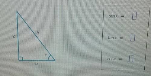 A right triangle has side lengths A, B and C 24, as shown below. Use these lengths to find Sinx, Ta
