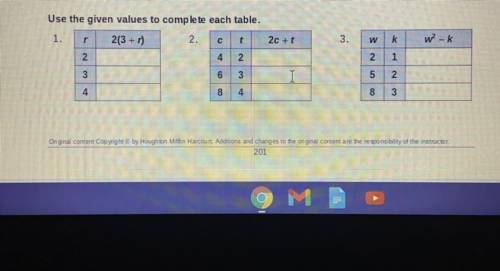 Use the given values to complete to each table.
PLEASE HELP.