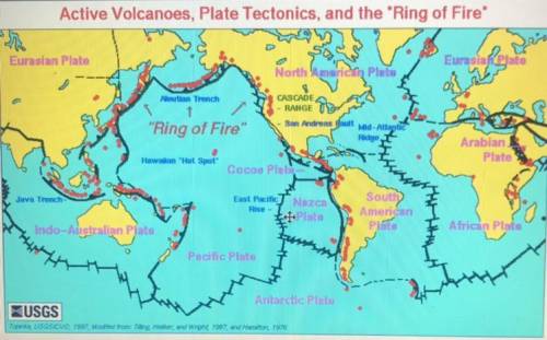 What do you notice about the volcanoes vs the tectonic plates?
SEE THE PHOTO PLS!.