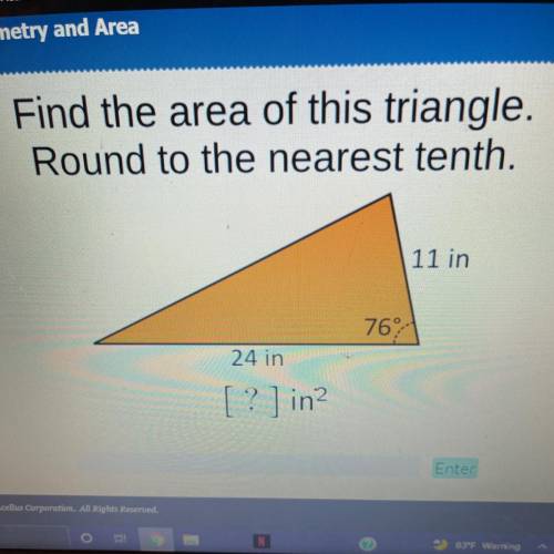 Find the area of this triangle.

Round to the nearest tenth.
11 in
76 degrees
24 in
[?] in