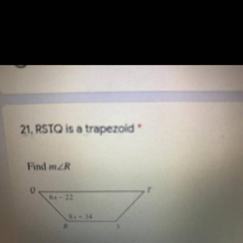 RDTQ is a trapezoid. Find measure of angle R