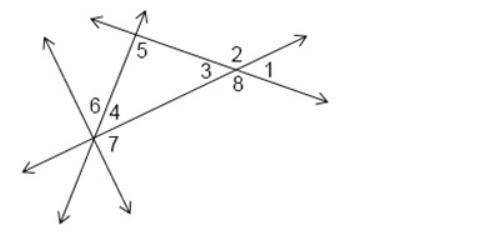 Identify the pairs of supplementary angles in the figure.

a)∠1 and ∠3; ∠2 and ∠8; ∠6 and ∠7; ∠5 a