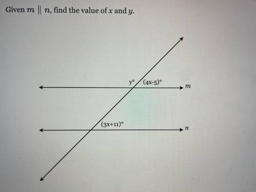Given m || n, find the value of x and y