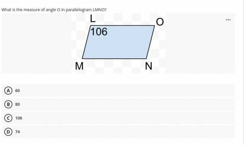 What is the measure of angle O in parallelogram LMNO?