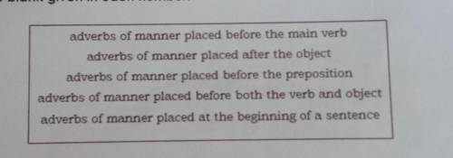 1. Classify the placement of the adverbs of manner in each sentence. Choose your answer in the box