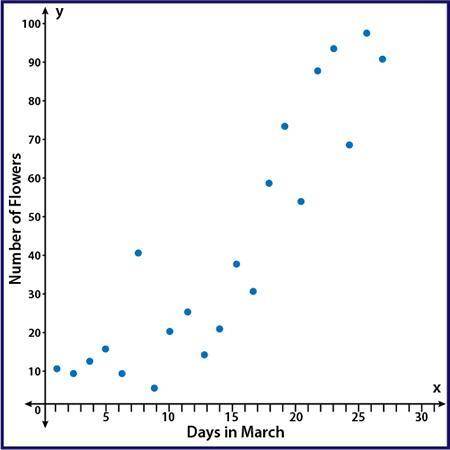 HELP FAST 100 POINTS

The scatter plot shows the number of flowers that have bloomed in the garden