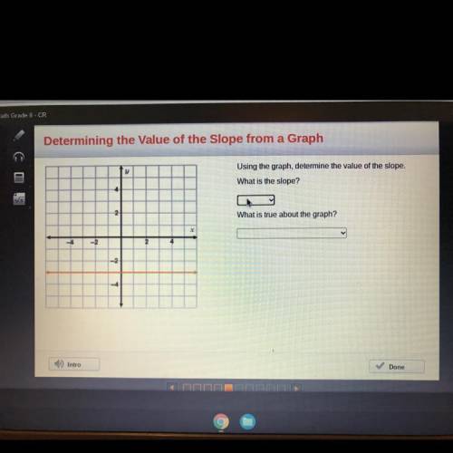 Using the graph, determine the value of the slope.

v
CO 3
What is the slope?
4
2
What is true abo