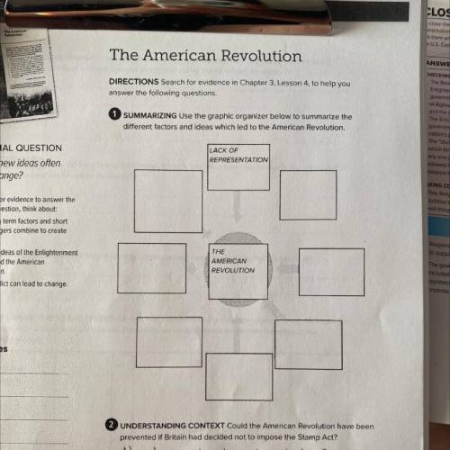 Use the graphic organizer below to summarize the different factors and ideas which led to the Ameri