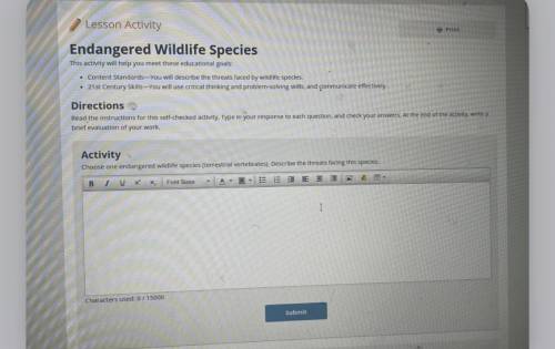 Choose one endangered wildlife species terrestrial vertebrates & describe