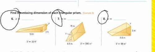 Find the missing dimension of each triangular prism