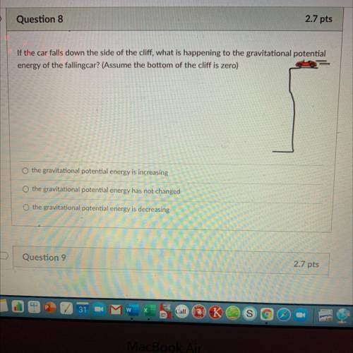 If the car falls down the side of the cliff, what is happening to the gravitational potential energ